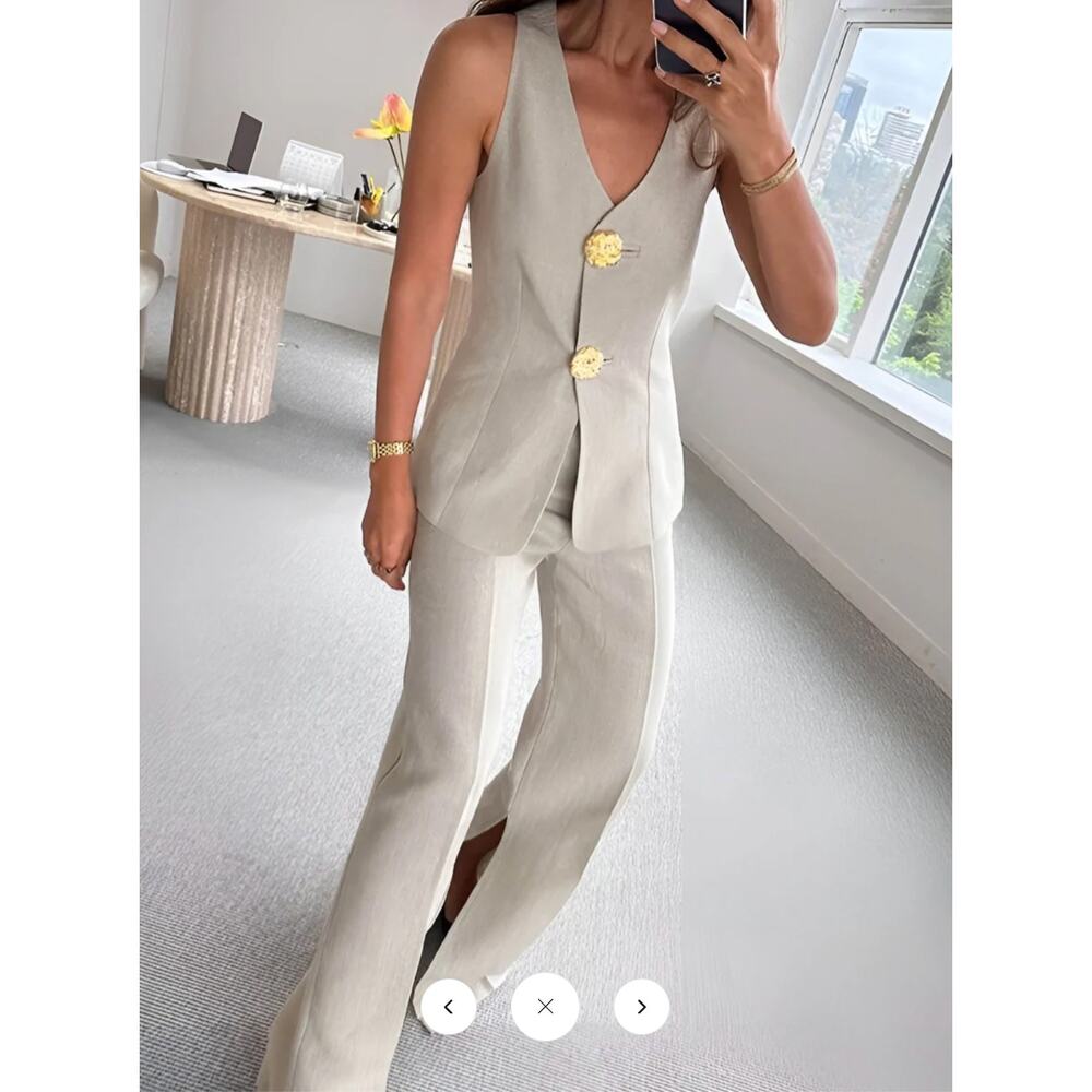 NWT Commense Button Split Sleeveless Pants Set Sz S